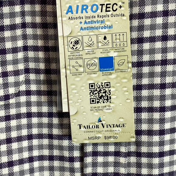 TAILOR VINTAGE Men's Airotec Performance Purple Gingham Long-Sleeve Button-Up - Picture 8 of 9